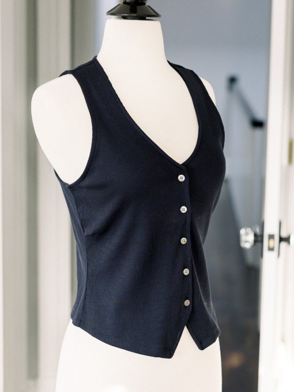 Veronica Beard Ribbed Cotton Knit Vest | Sz S | Midnight Navy | NWT